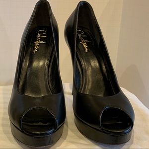 Black Cole Haan peep toe platform heels